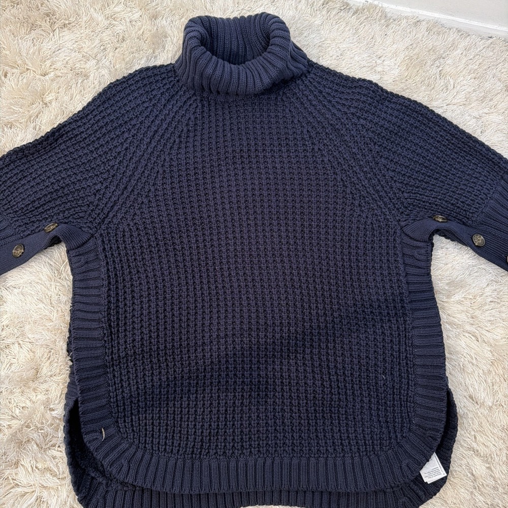 J Crew Chunky Turtleneck Sweater Short Sleeve Small Poncho Oversized NWT Navy
